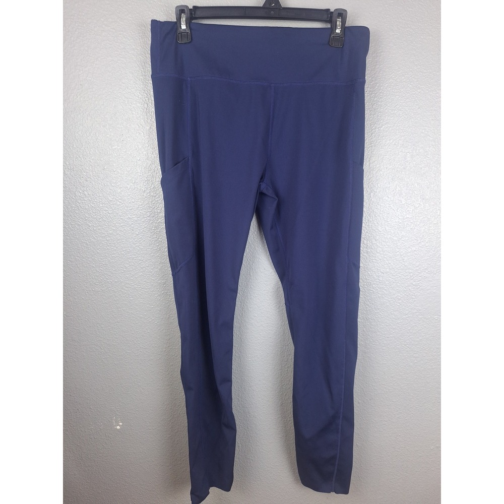 Fornia Leggings Women XL Navy Blue High Waist Side Pockets Activewear Solid Gym